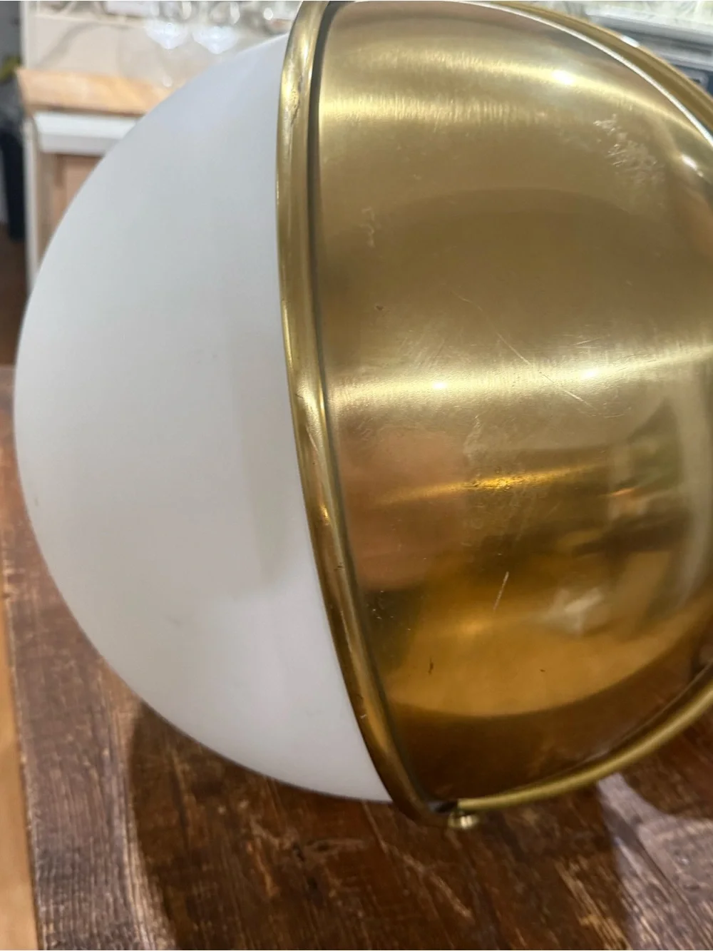 CB2 Brass Half-Globe Pendant in Gold and White